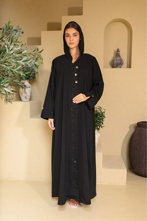Celestial Serpentine-Wave Black Abaya