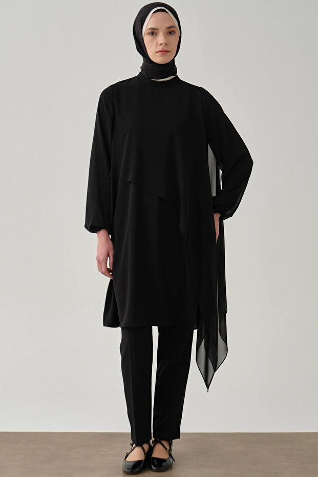 Yüksek Bel Basic Pantolon - Siyah - 3