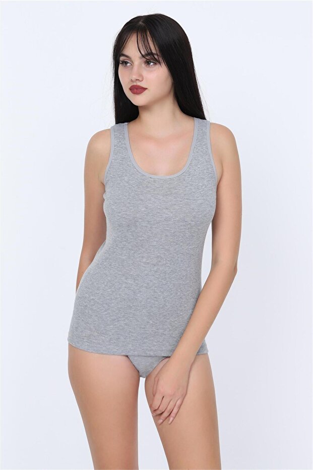 Women's Gray Ribbed Wide Strap Tank Top