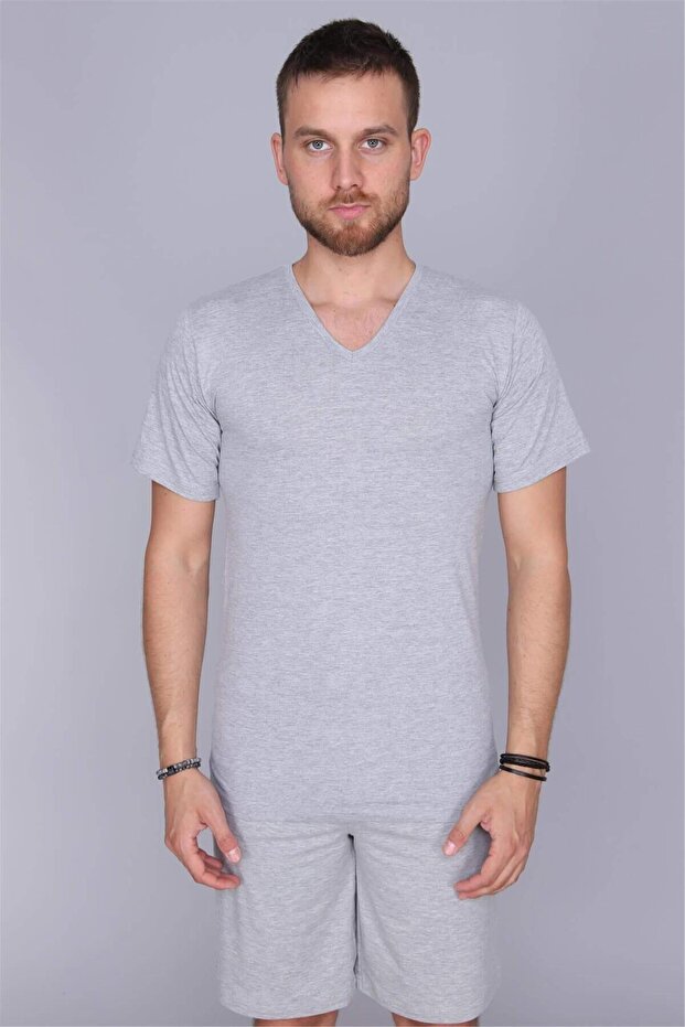Men's Gray Gray V-Neck T-Shirt