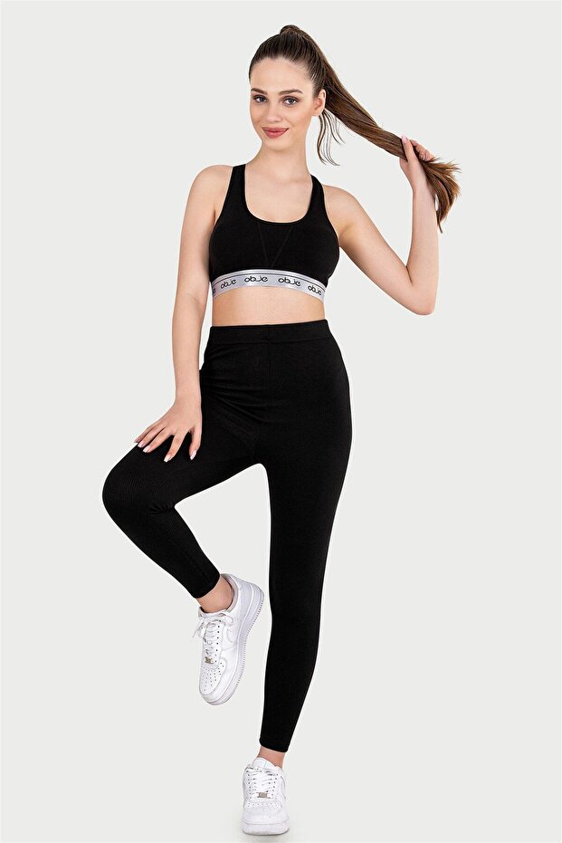 Women's Black Camisole Ribbed Tights