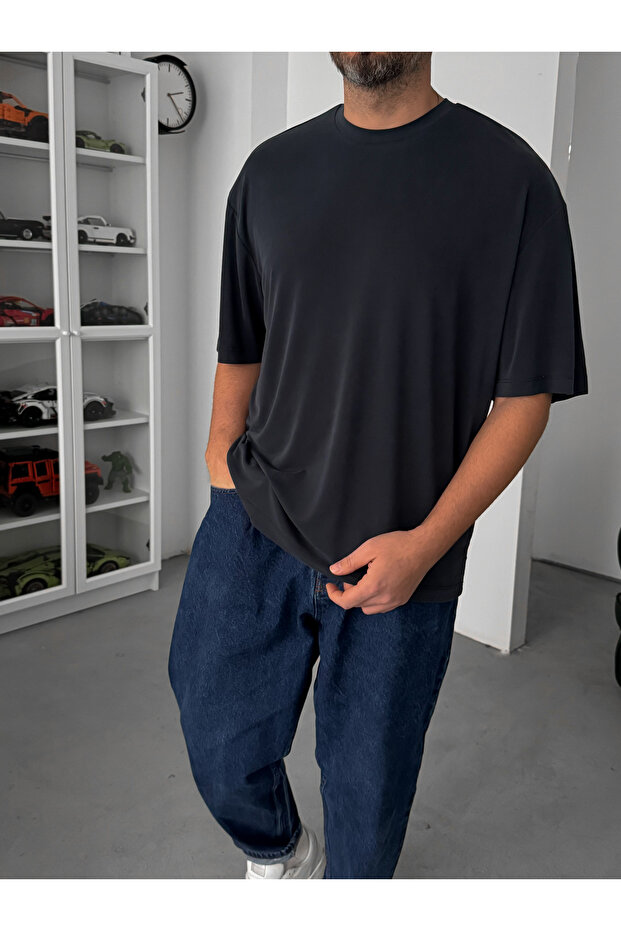 Antrasit Modal Kumaş Oversize T-Shirt TW-1077 - 2