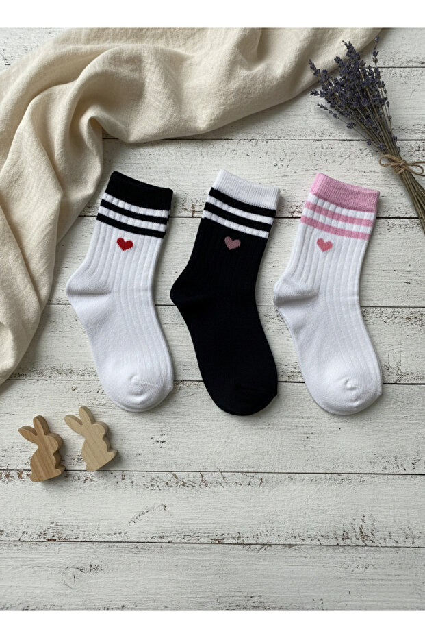 Girl's Striped Colorful 3-Piece Socks