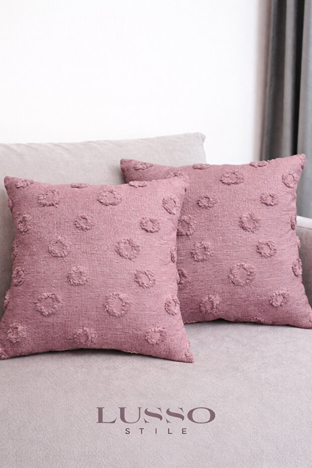 Decorative Lux Fringed Pompom Plum 2-Piece Throw Pillow 40X40