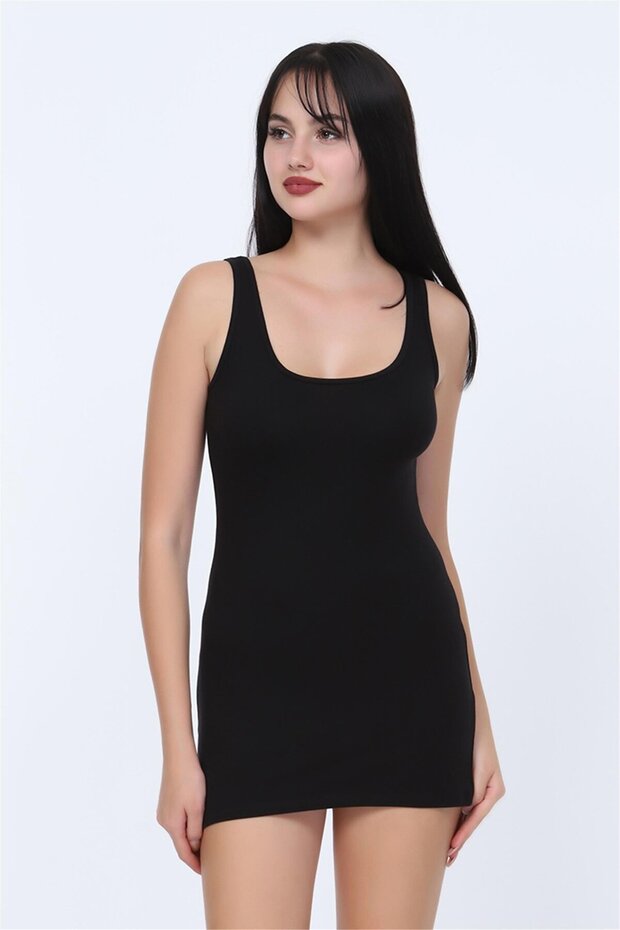 Kadın Siyah Kalın Askılı Tunik - 1