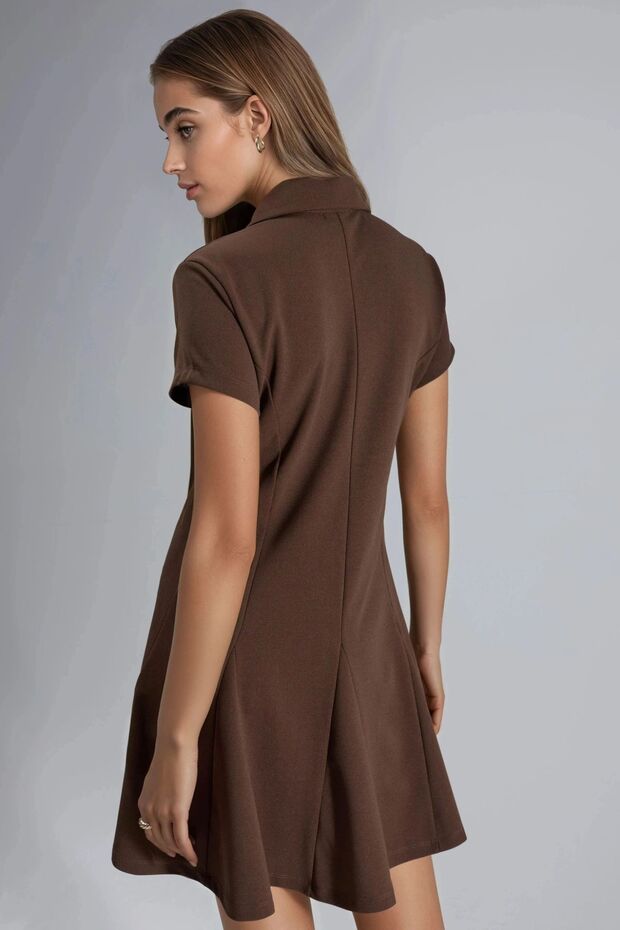 BUSEM Düğmeli Krep Gömlek Yaka Mini Elbise - 4