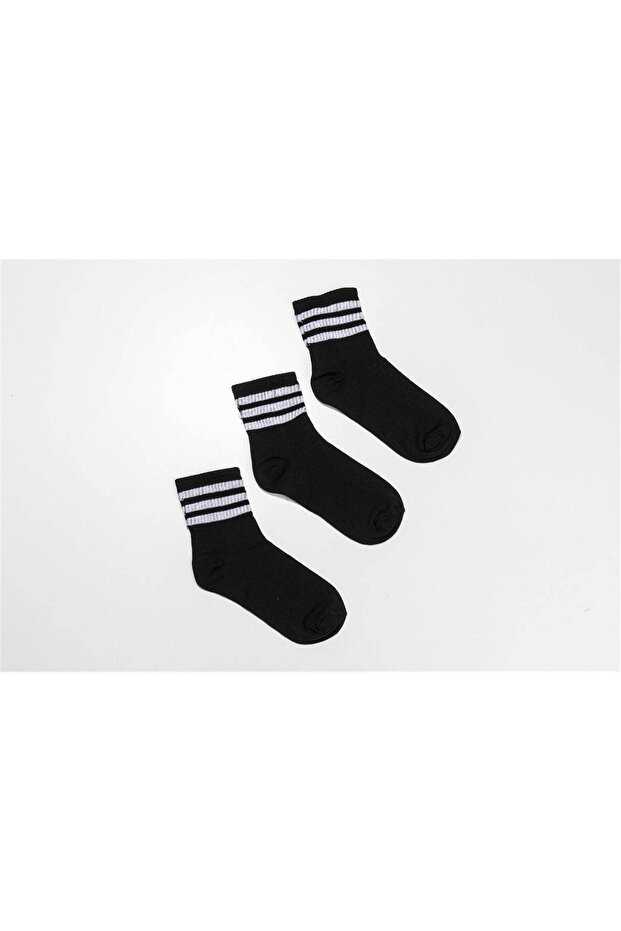 Women's Black Mid-Calf 3-Piece Tennis Socks