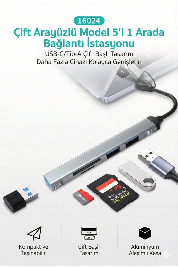 Dual-Port 5-in-1 Docking Station: Type-C and Usb-A Compatible, 3.0 Hub, Sd/Tf Card Reader