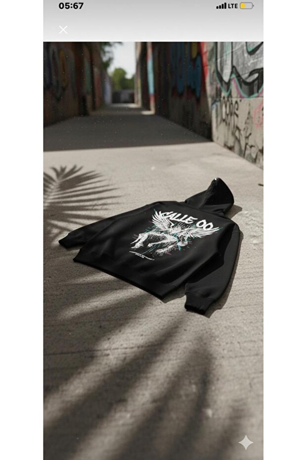 Calle 00 Unisex Oversize 3 Thread Raster Printed Back Printed Hoodie