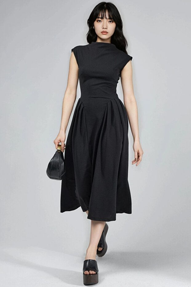 BUSEM Dokulu Panelli Midi Elbise - 4