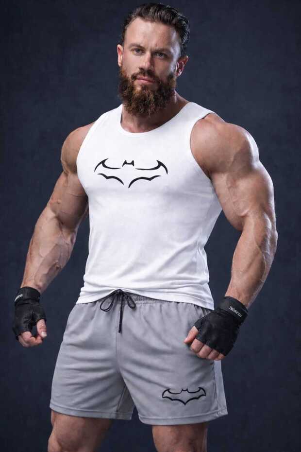 2-Piece Men's Set Trend Gray Shorts and White Undershirt Sportswear