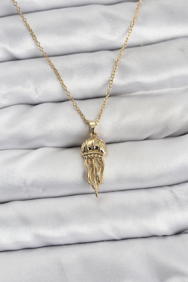 316L Steel Chain Gold Color Jellyfish Model Zircon Stone Women's Necklace - Tj-Bko10842