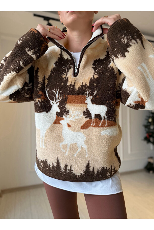 Desenli Teddy Sweatshirt - 4