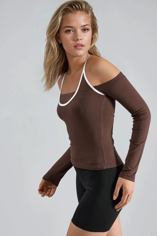 BUSEM Kontrast Biye Detaylı Örme Bluz - 2