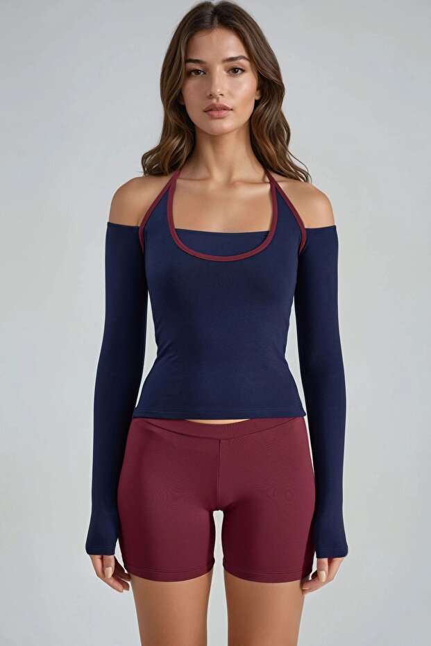 BUSEM Kontrast Biye Detaylı Örme Bluz - 8