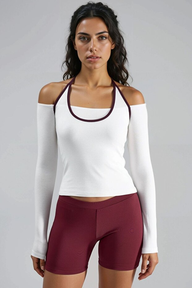 BUSEM Kontrast Biye Detaylı Örme Bluz - 1