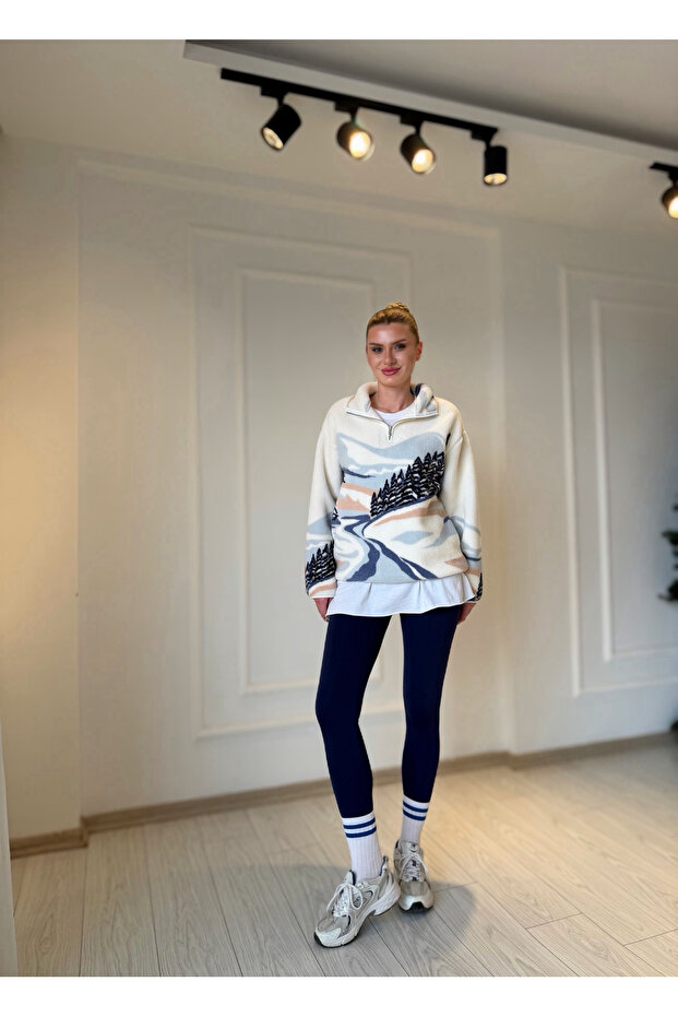 Desenli Teddy Sweatshirt - 9