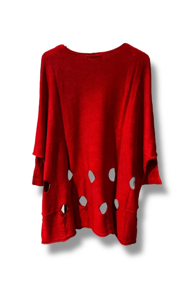 100% Cotton Knitwear Tunic Blouse – Size Compatible 38-52 - Red