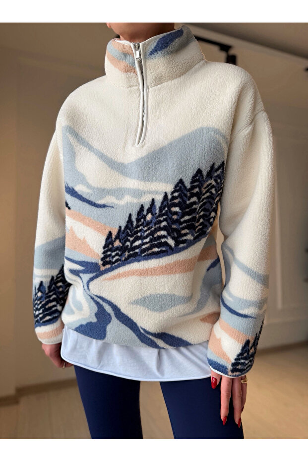 Desenli Teddy Sweatshirt - 5