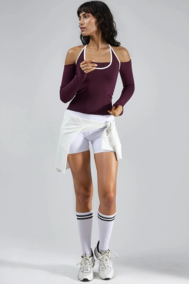 BUSEM Kontrast Biye Detaylı Örme Bluz - 7