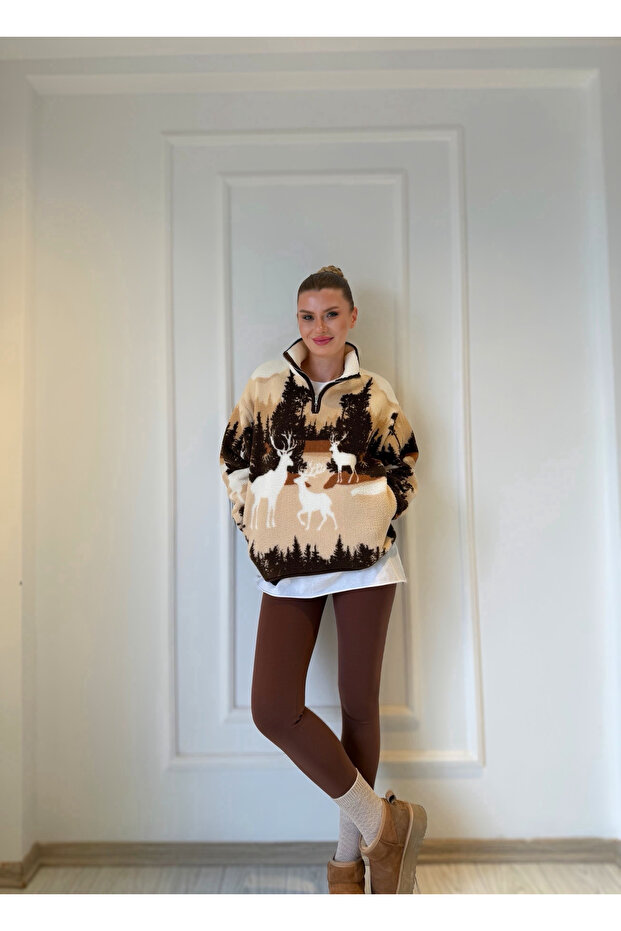 Desenli Teddy Sweatshirt - 8