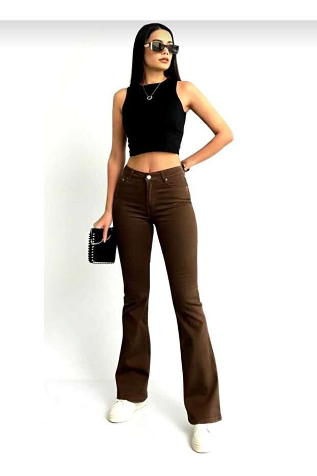Bitter Brown High Waist Lycra Spanish Jean Trousers