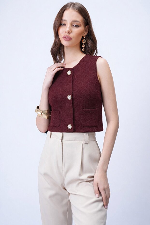 سترة ناعمة بجيبين وأزرار ذهبية - 1