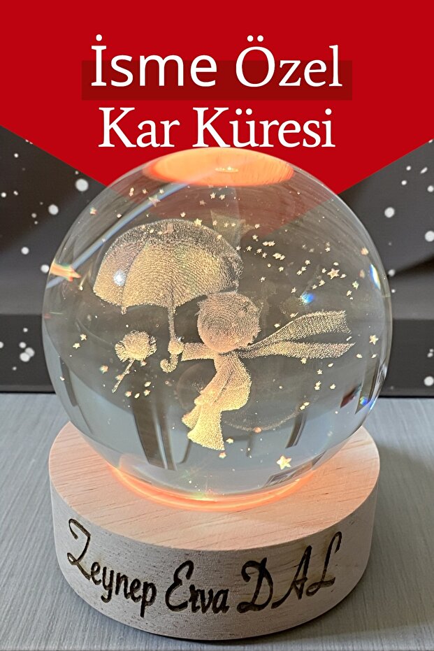 Zeysel store İsme Özel Küçük Prens Cam Küre LED Işıklı Renk Değiştiren Kişiye Özel Hediyelik Kristal Top USB’li
