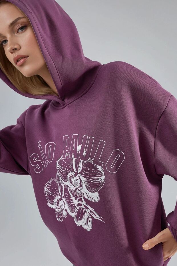 BUSEM Oversize Baskılı Kapüşonlu Sweatshirt - 8