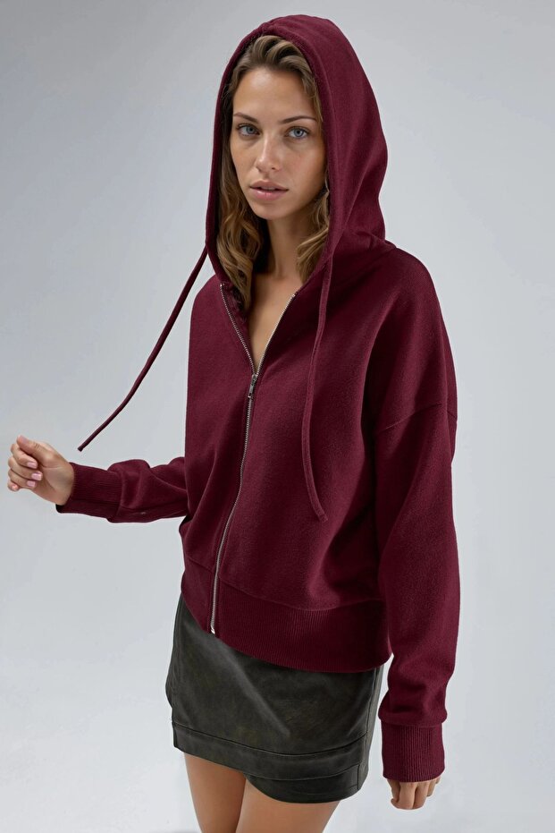 BUSEM Kapüşonlu Fermuarlı Cepli Ceket - 4