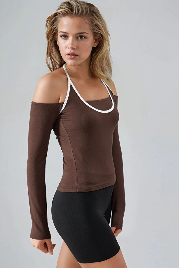 BUSEM Kontrast Biye Detaylı Örme Bluz - 4