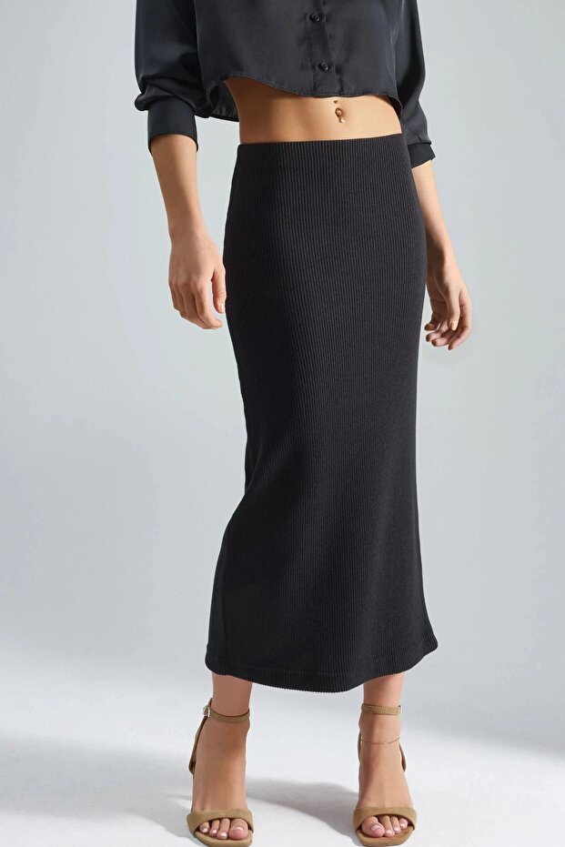 BUSEM Fitilli Lastikli Midi Etek - 1