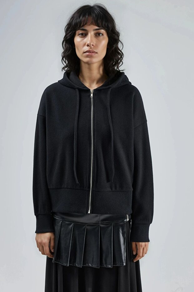 BUSEM Kapüşonlu Fermuarlı Cepli Ceket - 6