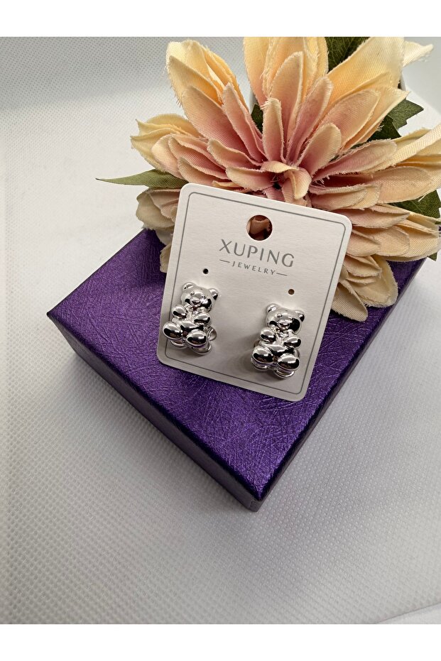 3D Bear Figure Steel Earrings