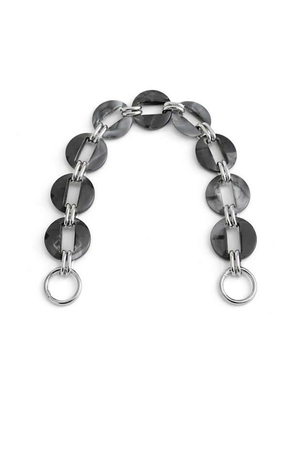 Oval Acrylic Bag Handle / Bag Front Decoration with Silver Color Accessories - 45 cm - Compatible with Knitted and Leather Bags