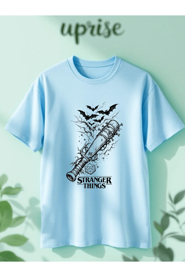 تي شيرت قطني كبير الحجم مطبوع عليه Stranger Things Bats