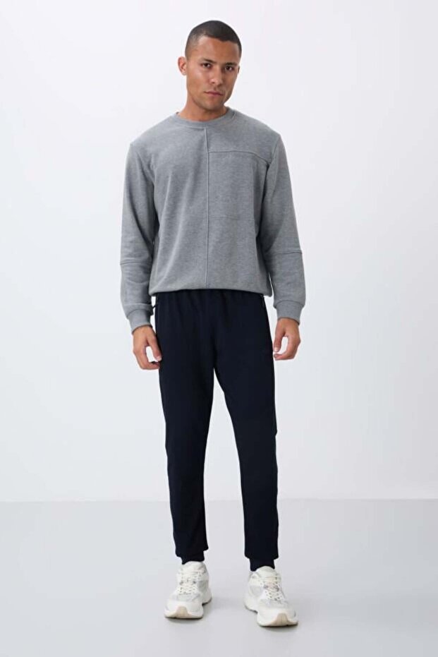 Navy Blue Zipper Pocket Standard Fit Jogger Men's Tracksuit Bottom - 84651
