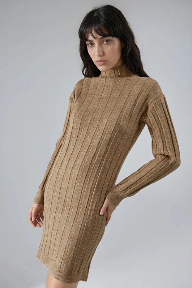 My Fashion Ribbed Turtleneck Mini Knitted Dress