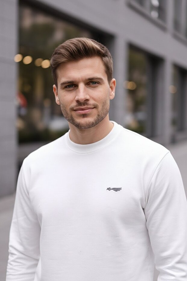 Bisiklet yaka Basic erkek sweatshirt - 3