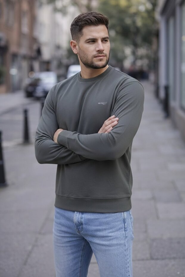 Bisiklet yaka Basic erkek sweatshirt - 3