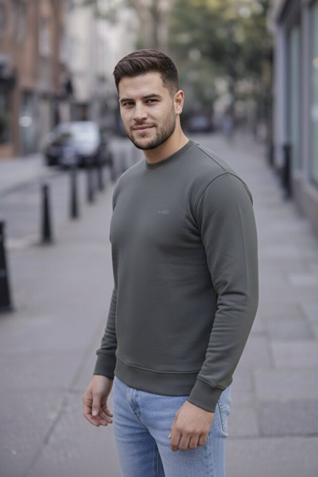 Bisiklet yaka Basic erkek sweatshirt - 2