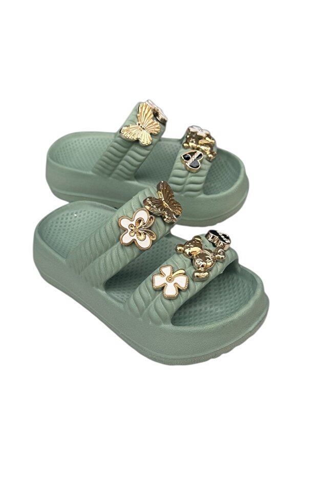 Girls' Double-Strap Stone-Patterned Light-Soled Beach and Pool Casual Slippers