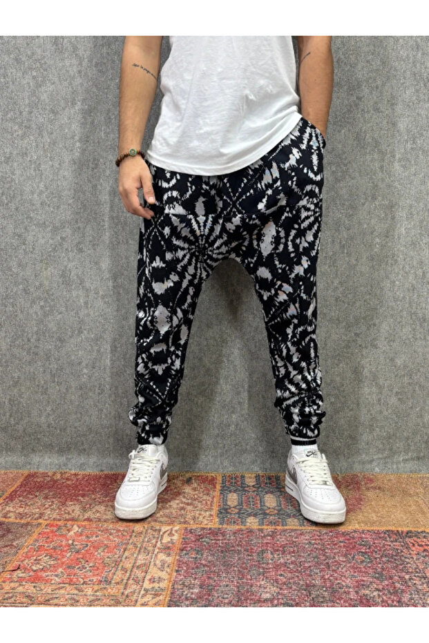 بنطلون شالوار منقوش بخصر مطاطي - 1