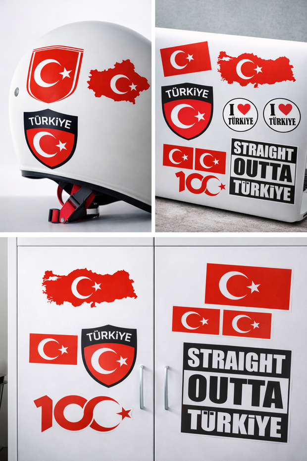 Turkey Sticker Set 20X25 cm – Turkish Flag, Turkey Map, and "I Love Turkey" Designs