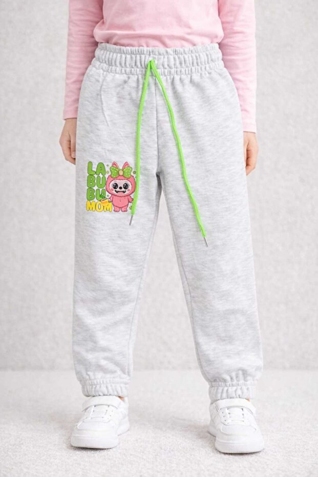 Thick Winter Patterned Lace-Up Girls' Sweatpants
