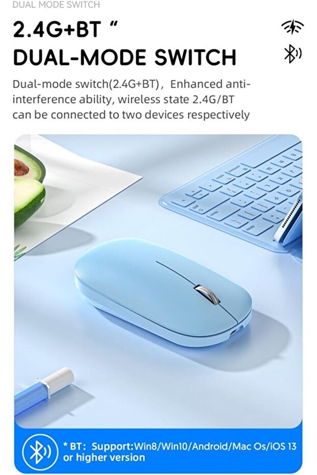 فأرة بلوتوث لاسلكية قابلة للشحن، محمولة، صامتة، تدعم وضع USB، قابلة للتعديل بثلاثة أوضاع - 8