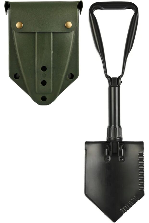 Military-Grade Tri-Fold Shovel – Heavy-Duty Entrenching Tool with Serrated Edge & Nylon Ca
