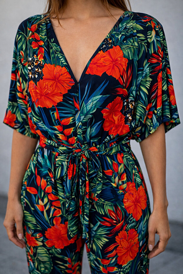 Çiçek Desenli Krep Tulum - 2