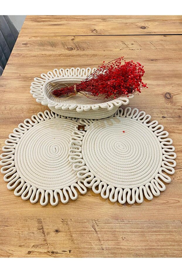 Presentation Plate Mat Jute Placemat American Serving and Basket Set 3 Pieces