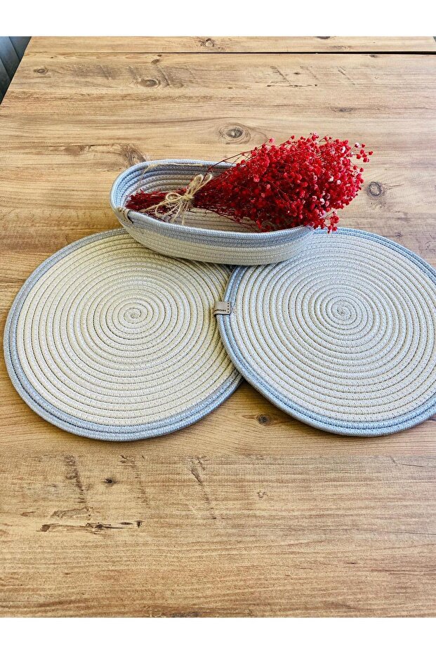 Presentation Plate Mat Jute Placemat American Serving and Basket Set 3 Pieces